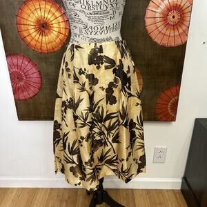 Talbots Pleated Silk-Blend Midi Skirt Botanical Print Quiet Luxe Sz 6